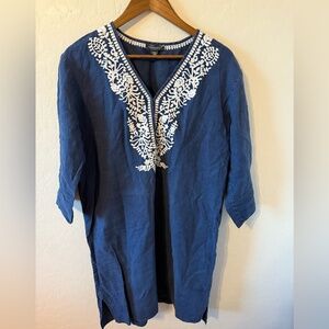 Saks Fifth Avenue Blue Embroidered 3/4‎ Sleeve Tunic